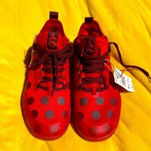 James Harden Red polka dot Adidas bb shoes.
